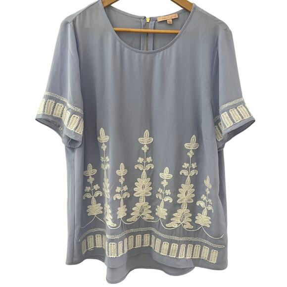 Gibson Latimier Crepe Pastel Purple Embroidered & Beaded Blouse Size‎ Large - Picture 1 of 10